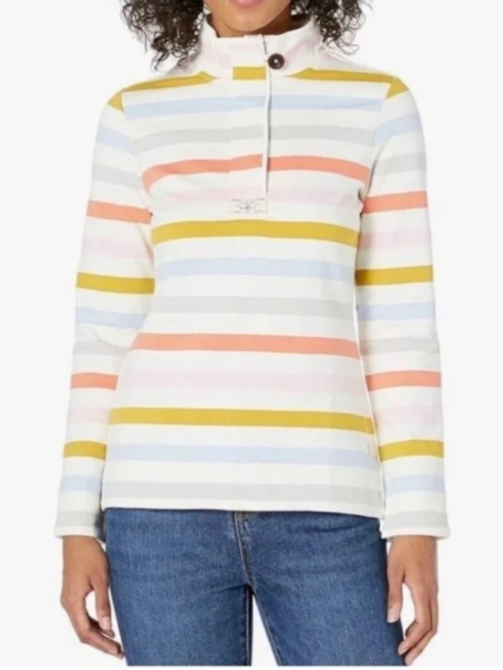 Joules Womens Striped Long Sleeve Polo Top Size 12 funnel neck Sporty Casual